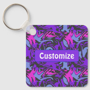 Porte-clés Motif Abstrait moderne violet, rose et bleu ciel
