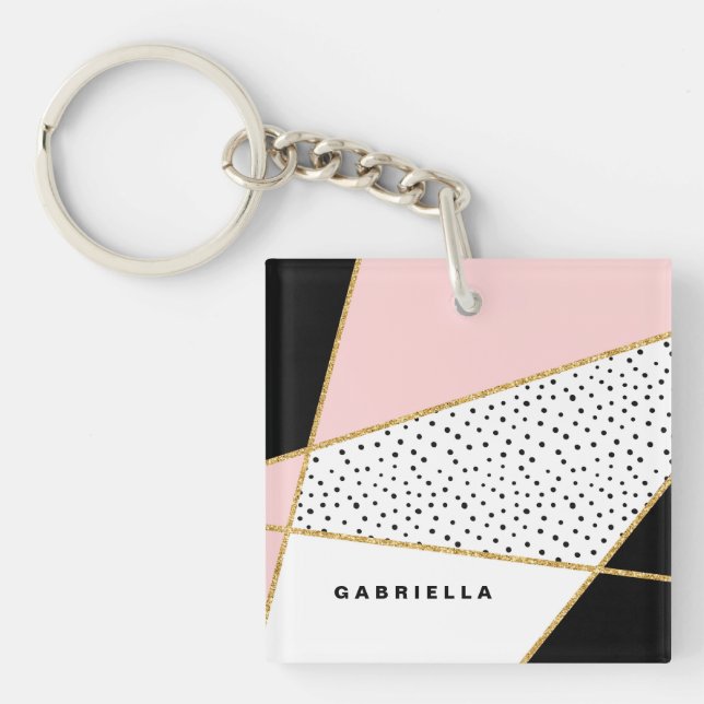 Porte-clés Motif Abstrait rose et noir chic personnalisé (Devant)