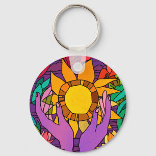 Porte-clés Motif amusant avec des fleurs et des mains