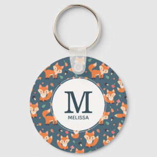 Porte-clés Motif animal de renard orange mignon Monogramme