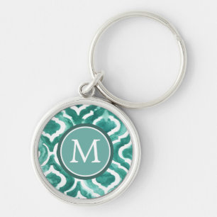 Porte-clés Motif bleu vert IV du monogramme  
