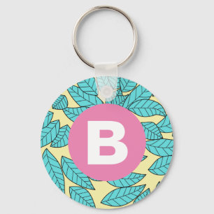 Porte-clés Motif botanique de feuilles sarcelle Monogramme ro