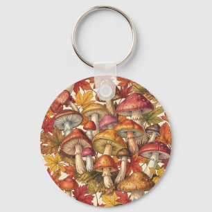Porte-clés Motif botanique vintage de forêt de champignons d'