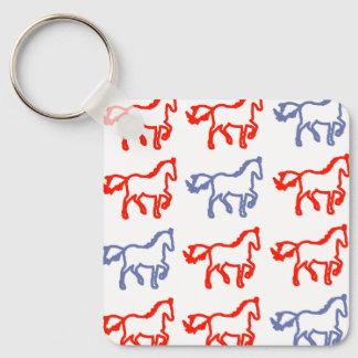 Porte-clés motif cheval rouge et bleu – Zodiaque