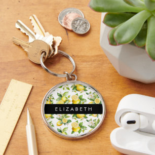 Porte-clés Motif citron, Fleurs de citron, Feuilles, Votre No