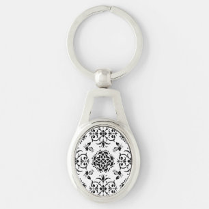 Porte-clés Motif damassé vintage noir et blanc