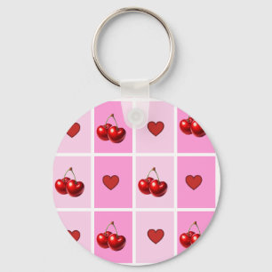 Porte-clés Motif Damier Cœur Cerise Personnalisé