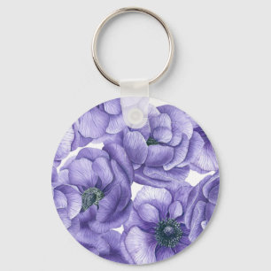 Porte-clés Motif d'aquarelle de fleurs d'anémone violet