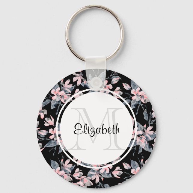 Porte-clés Motif d'aquarelle rose et gris (Recto)