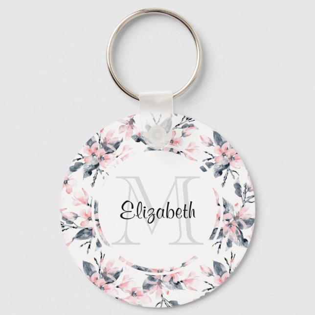 Porte-clés Motif d'aquarelle rose et gris (Recto)