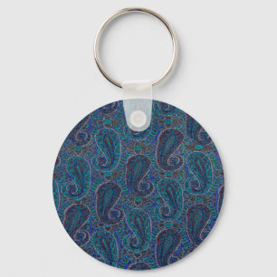 Porte-clés Motif d'art boho indien bleu Paisley