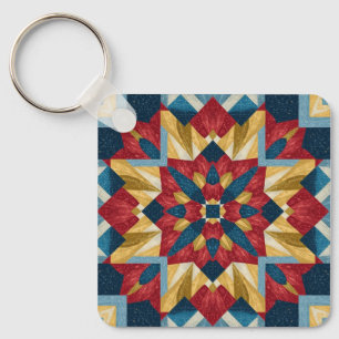 Porte-clés motif d'art de bloc de patchwork géométrique vinta