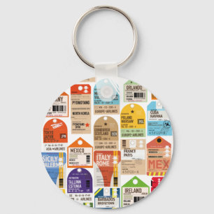 Porte-clés Motif de billets de voyage vintage.