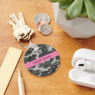 Porte-clés Motif de camouflage gris, Votre nom, Personnaliser