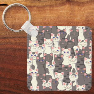 Porte-clés Motif de chats blancs et gris