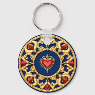 Porte-clés Motif de cœur encadré doré avec design orné