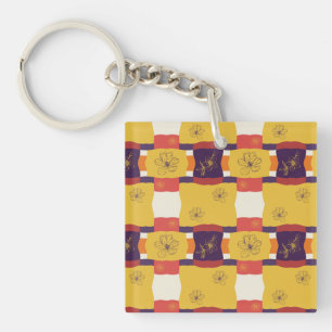 Porte-clés motif de couleur rétro avec fleurs