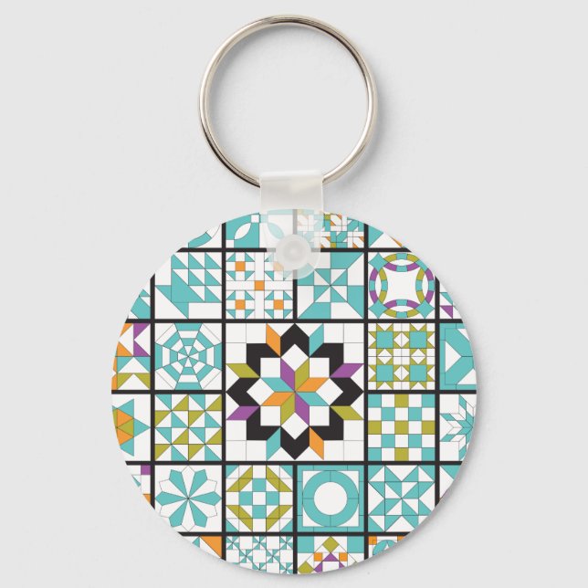 Porte-clés Motif de courtepointe turquoise moderne (Recto)