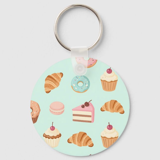 Porte-clés Motif de desserts français pastels et mignons (Recto)
