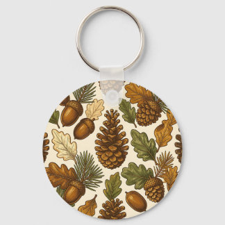 Porte-clés Motif de feuille de chêne et de pomme de pin gland