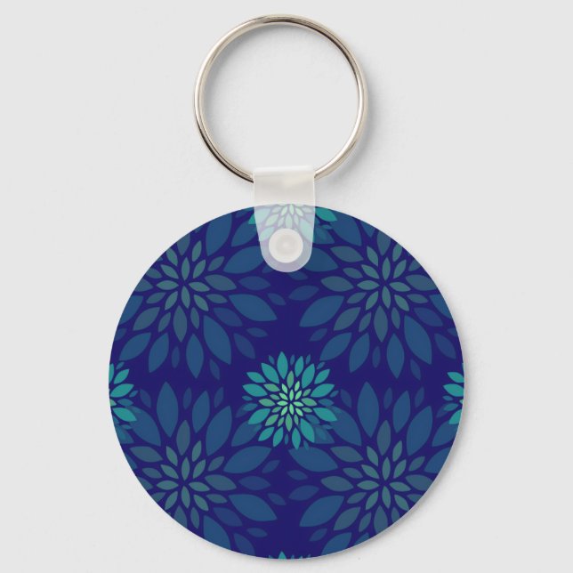 Porte-clés Motif de feuilles florales bleu marine et vert mod (Recto)