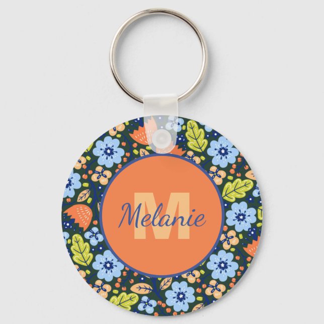 Porte-clés Motif de fleur personnalisé moderne coloré joli (Recto)