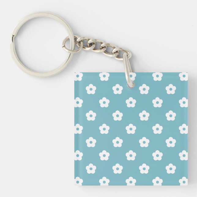 Porte-clés Motif de fleurs blanches (Devant)