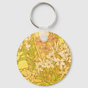 Porte-clés Motif de fleurs de lys d'Alphonse Mucha : Art nouv