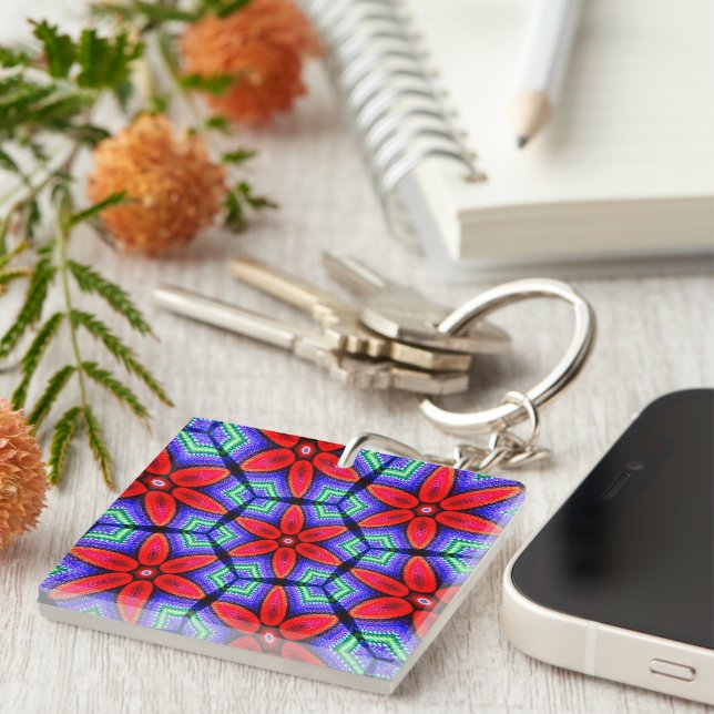 Porte-clés Motif de Fleurs de tissus rouges (Devant Droit)