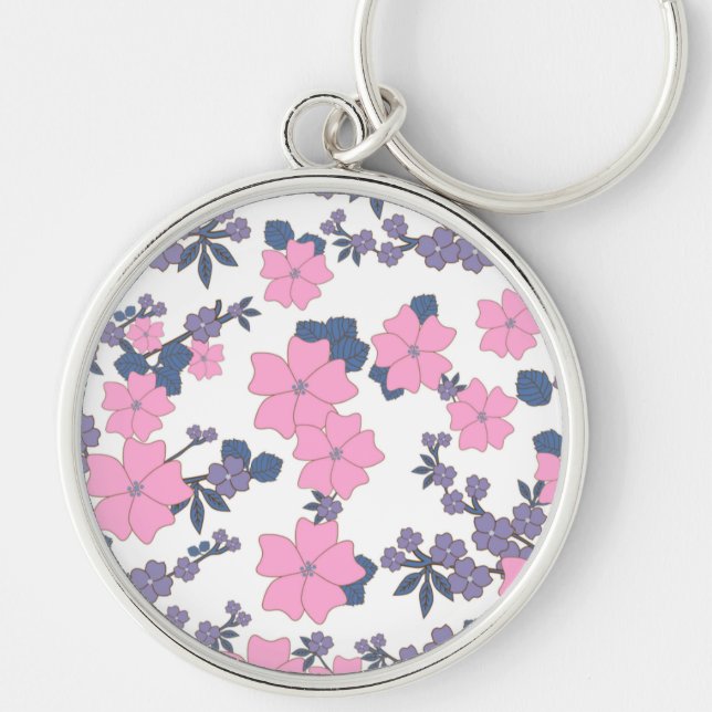 Porte-clés Motif DE FLEURS ROSE ET PURPLE (Devant)