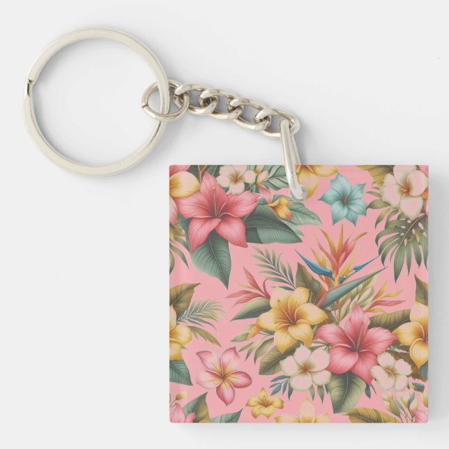 Porte-clés Motif de fleurs tropicales dynamiques (Devant)