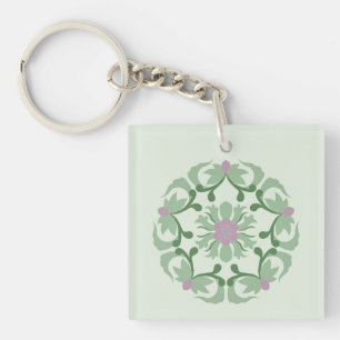 Porte-clés motif de lotus vert vintage