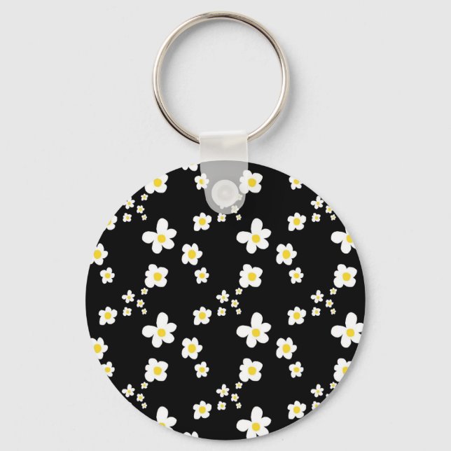 Porte-clés Motif de marguerite tendance noir jaune blanc, mod (Recto)