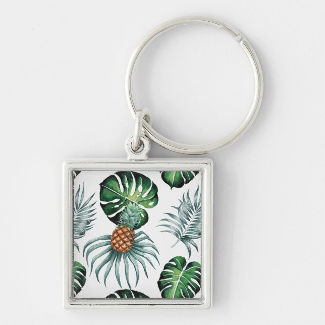 Porte-clés Motif de palmier de jungle à l'aquarelle tropicale (Devant)