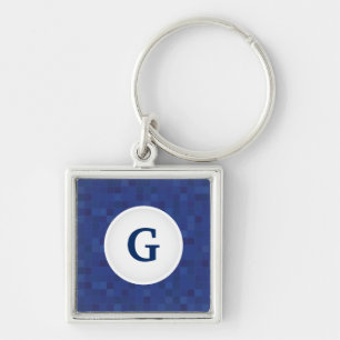 Porte-clés Motif de pixel en mosaïque bleue monogramme person