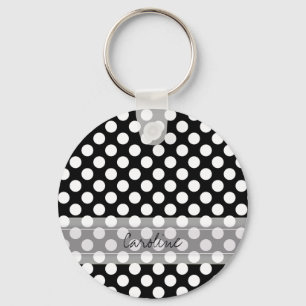 Porte-clés Motif de point à la mode blanc noir de polka