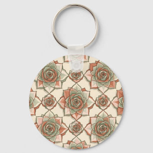 Porte-clés Motif de rose succulente stylisé Rose sauge rose