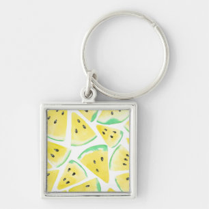 Porte-clés Motif de tranches de pastèque jaune