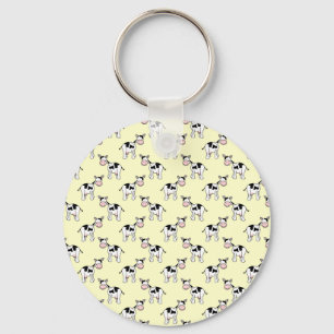 Porte-clés Motif de vache noir et blanc sur jaune clair