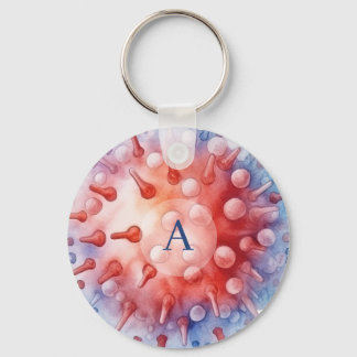 Porte-clés Motif de virus bactérien à monogramme bleu