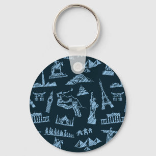 Porte-clés Motif de voyage dans le motif de bleus
