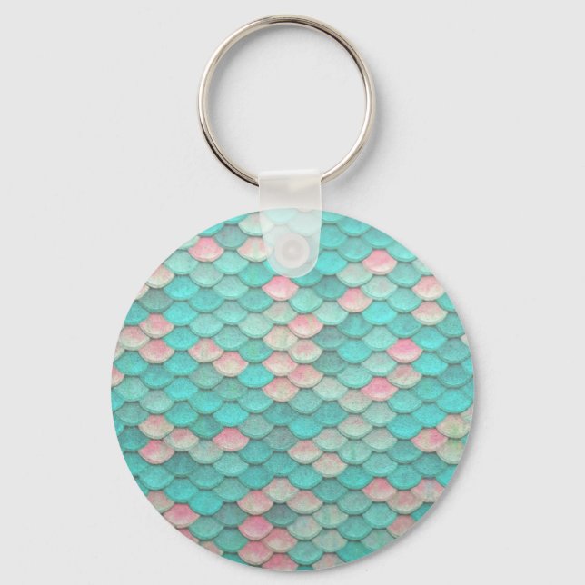 Porte-clés Motif d'effet d'échelles de poisson brillant turqu (Recto)