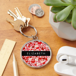 Porte-clés Motif Des Coeurs, Coeurs Rouges, Amour, Votre Nom