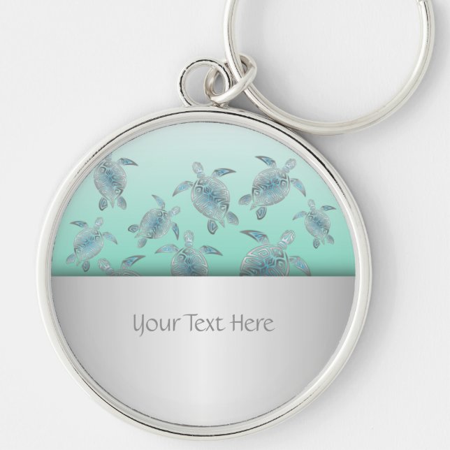 Porte-clés Motif des tortues de mer turquoise argentée (Devant)