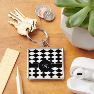 Porte-clés Motif diamant blanc et noir