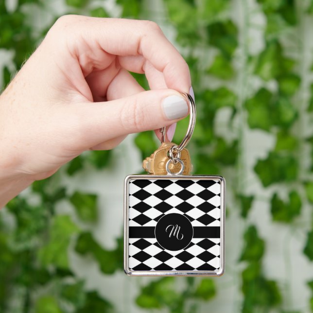 Porte-clés Motif diamant blanc et noir (main)