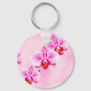 Porte-clés Motif d'orchidée rose Fleurs tropicales Pastel dou