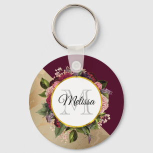 Porte-clés Motif en marbre d'or et Monogramme de fleurs de Bo