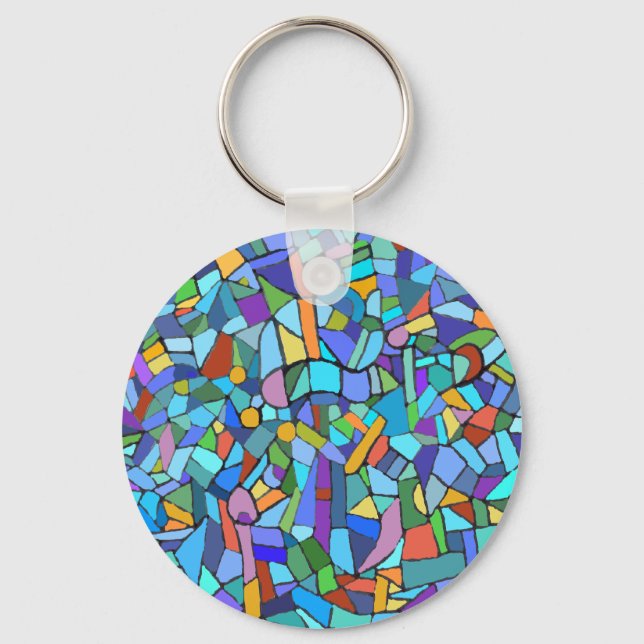 Porte-clés Motif en verre tendu en bleu (Recto)