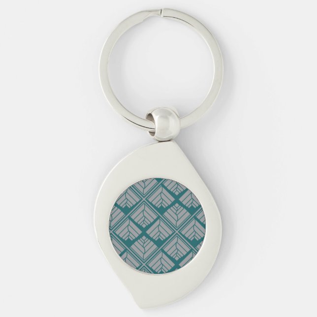 Porte-clés Motif feuille carré Turquoise neutre (Devant)